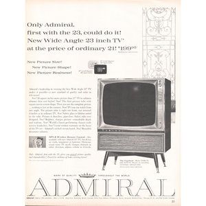 1960 Admiral Television 23" TV Vintage Print Ad Midcentury MCM Decor Wall Art